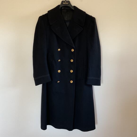VTG 1942 WWII USN Navy Officers Bridgecoat Peacoat Wool Sz 38 Black Named Dated - Picture 1 of 16